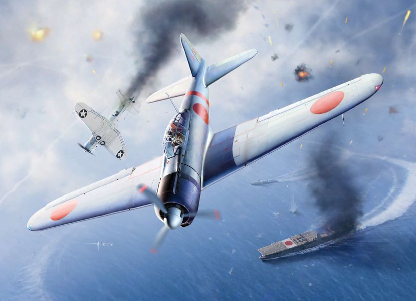 Academy 1/48 A6M2b Zero Fighter Model 21 \"Battle of Midway\" Mo - Click Image to Close