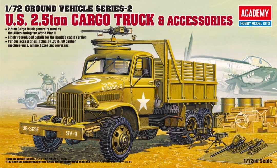 Academy 1/72 Scale US GMC 2.5 Ton 6x6 Cargo Truck Model Kit