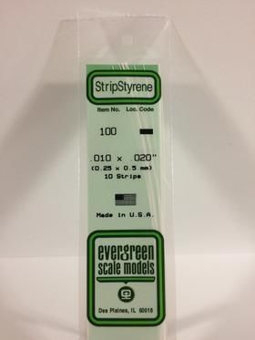 Evergreen Plastics 100 Strip .010 x .020\" (10)