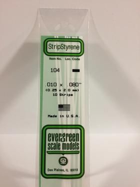 Evergreen Plastics 104 Strip .010X.080\" (10)