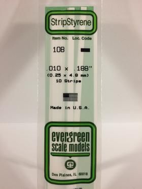 Evergreen Plastics 108 Strip .010X.188\" (10)
