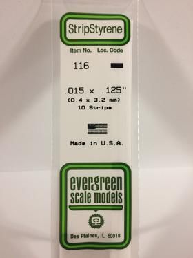 Evergreen Plastics 116 Strip .015X.125\" (10) - Click Image to Close