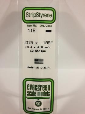 Evergreen Plastics 118 Strip .015X.188\" (10)