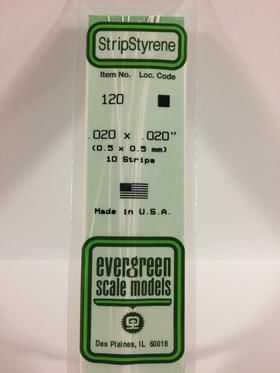 Evergreen Plastics 120 Strip .020X.020\" (10) - Click Image to Close