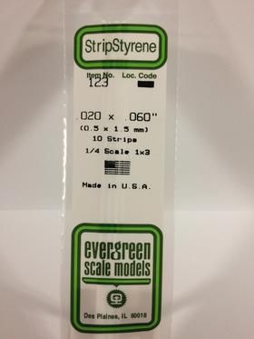 Evergreen Plastics 123 Strip .020X.060\" (10) - Click Image to Close