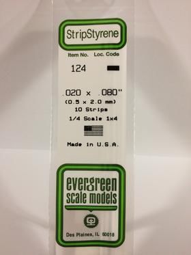 Evergreen Plastics 124 Strip .020X.080\" (10) - Click Image to Close