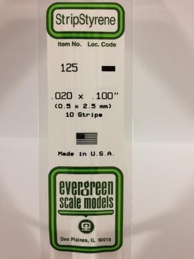 Evergreen Plastics 125 Strip .020X.100\" (10) - Click Image to Close