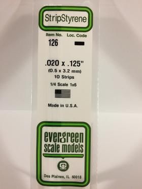 Evergreen Plastics 126 Strip .020X.125\" (10) - Click Image to Close