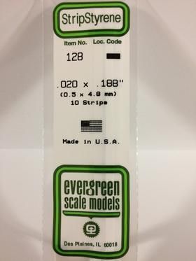 Evergreen Plastics 128 Strip .020X.188\" (10) - Click Image to Close