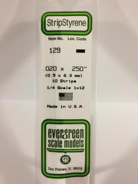 Evergreen Plastics 129 Strip .020X.250\" (10) - Click Image to Close