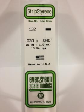 Evergreen Plastics 132 Strip .030X.040\" (10)