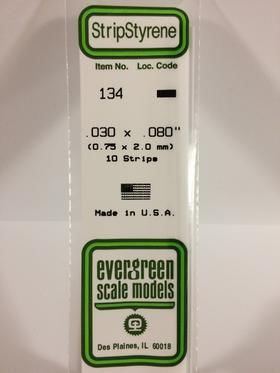 Evergreen Plastics 134 Strip .030X.080\" (10) - Click Image to Close