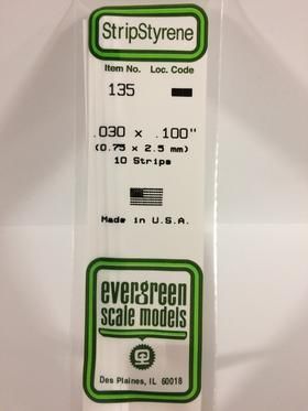 Evergreen Plastics 135 Strip .030X.100\" (10) - Click Image to Close