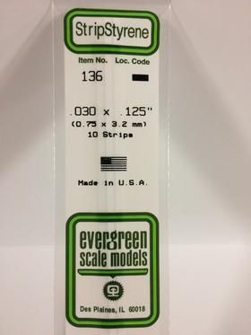 Evergreen Plastics 136 Strip .030X.125\" (10)