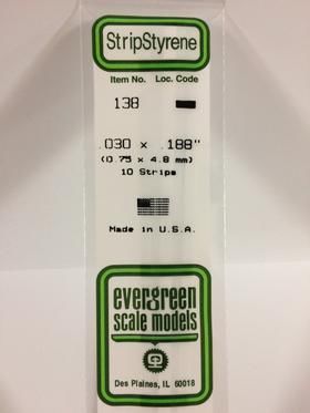 Evergreen Plastics 138 Strip .030X.188\" (10) - Click Image to Close