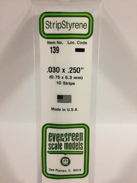 Evergreen Plastics 139 Strip .030X.250\" (10)