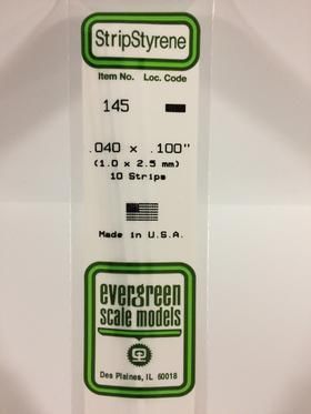 Evergreen Plastics 145 Strip .040X.100\" (10) - Click Image to Close