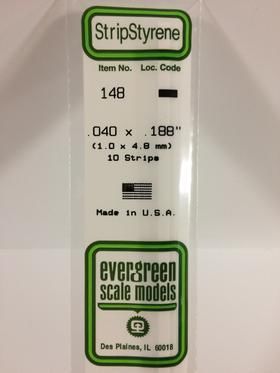 Evergreen Plastics 148 Strip .040X.188\" (10) - Click Image to Close