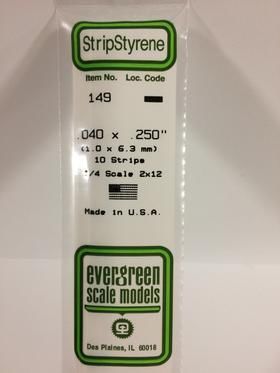 Evergreen Plastics 149 Strip .040X.250\" (10) - Click Image to Close