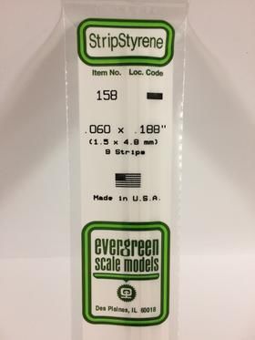 Evergreen Plastics 158 Strip .060X.188\" (9) - Click Image to Close