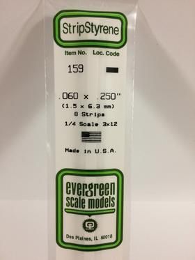 Evergreen Plastics 159 Strip .060X.250\" (8) - Click Image to Close