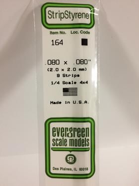 Evergreen Plastics 164 Strip .080X.080\" (9) - Click Image to Close