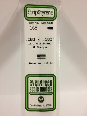 Evergreen Plastics 165 Strip .080X.100\" (8) - Click Image to Close