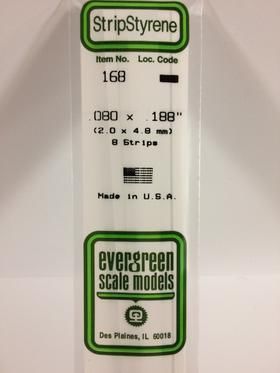 Evergreen Plastics 168 Strip .080X.188\" (8) - Click Image to Close