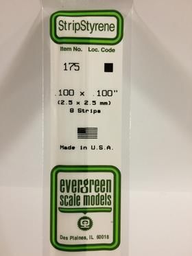 Evergreen Plastics 175 Strip .100X.100\" (8) - Click Image to Close