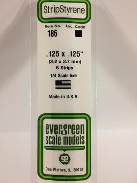 Evergreen Plastics 186 Strip .125X.125\" (6)