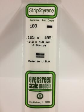 Evergreen Plastics 188 Strip .125X.188\" (6) - Click Image to Close