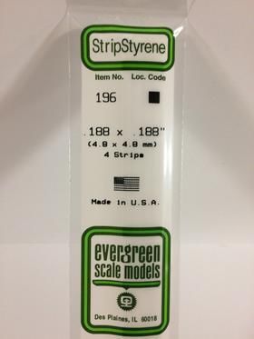 Evergreen Plastics 196 Strip .188X.188\" (4) - Click Image to Close