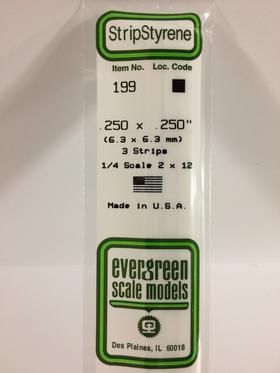 Evergreen Plastics 199 Strip .250X.250\" (3) - Click Image to Close