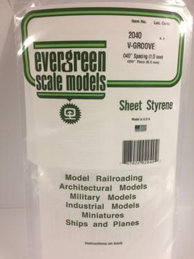 Evergreen Plastics 2040 V-Groove Styr Plast .040\" - Click Image to Close