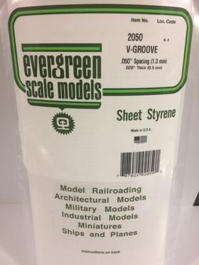 Evergreen Plastics 2050 V-Groove Styr Plast .050\"