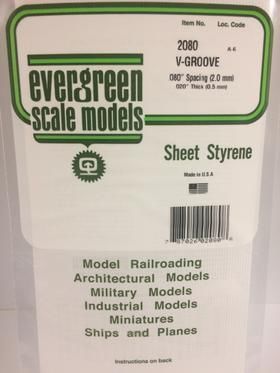 Evergreen Plastics 2080 V-Groove Styr Plast .080\"