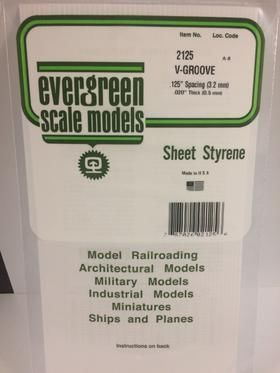 Evergreen Plastics 2125 V-Groove Styr Plast .125\" - Click Image to Close