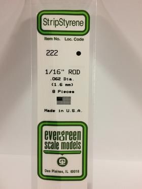 Evergreen Plastics 222 Rod 1/16\" .062\" (8) - Click Image to Close