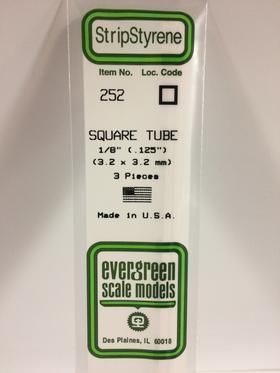 Evergreen Plastics 252 Squ Tube .125\" 1/8\" (3)