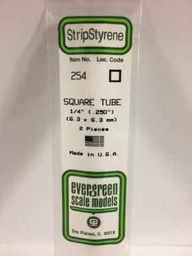 Evergreen Plastics 254 Squ Tube .250\" 1/4\" (2)