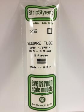 Evergreen Plastics 256 Squ Tube .375\" 3/8\" (2)