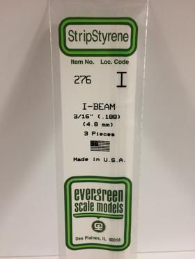 Evergreen Plastics 276 I-Beam .188\" 4.8MM (3)