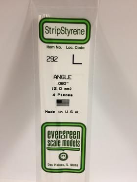 Evergreen Plastics 292 Angle .080\" 2.0MM (4)