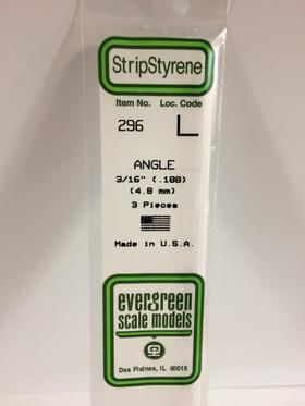 Evergreen Plastics 296 Angle .188\" 3/16\" (3) - Click Image to Close