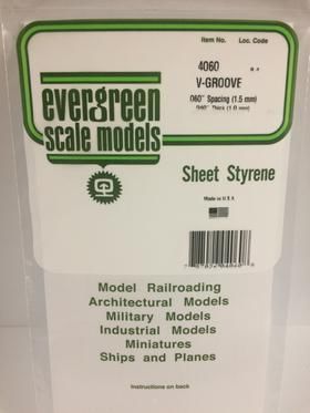 Evergreen Plastics 4060 V-Groove Styr Plast .060\"