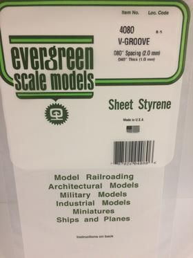 Evergreen Plastics 4080 V-Groove Styr Plast .080\" - Click Image to Close