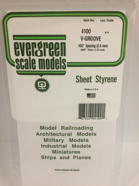 Evergreen Plastics 4100 V-Groove .100\" Styr Plast