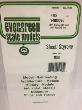 Evergreen Plastics 4125 V-Groove Styr Plast .125 - Click Image to Close