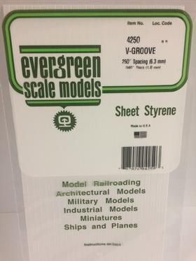 Evergreen Plastics 4250 V-Groove Styr Plast .250\"