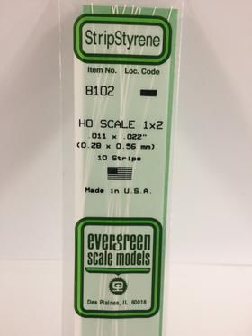 Evergreen Plastics HO Strips-1\"X2\" (10/PK)